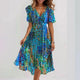 Women's Floral Midi Dress, V-Neck, Flutter Sleeves