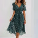 Women's Floral Midi Dress, V-Neck, Flutter Sleeves