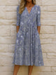 Women's Floral Pleated Midi Dress, V-Neck, Half Sleeves, Pockets
