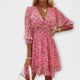 Women's Smocked Floral Midi Dress, V-Neck, Puff Sleeves