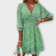 Women's Smocked Floral Midi Dress, V-Neck, Puff Sleeves