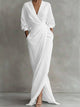 Women's Wrap Maxi Dress, Round Neck, Three-Quarter Sleeves
