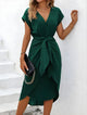 Women's Wedding Guest Wrap Midi Dress, V-Neck, Short Sleeves