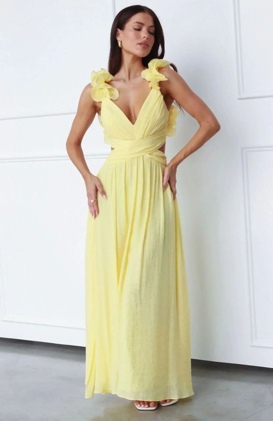 Women's Floral Maxi Dress, V-Neck, Short Sleeves