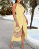 Orianne | Women's Textured Knit Midi Dress, Halter Neck, Side Slit